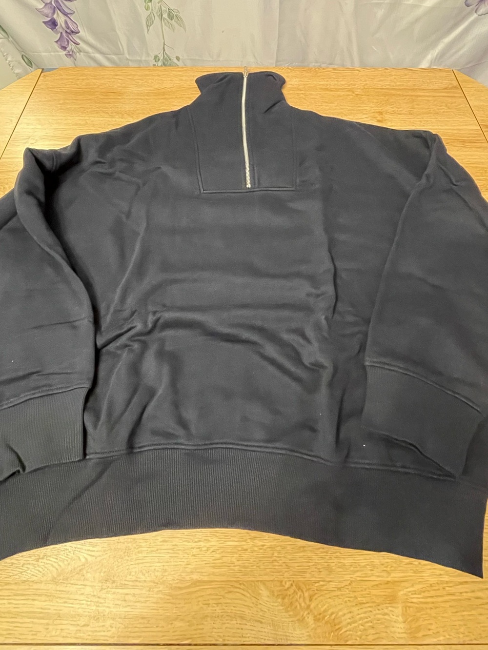 ASOS oversized dropped shoulders quarter zip sweatshirt with collar in navy